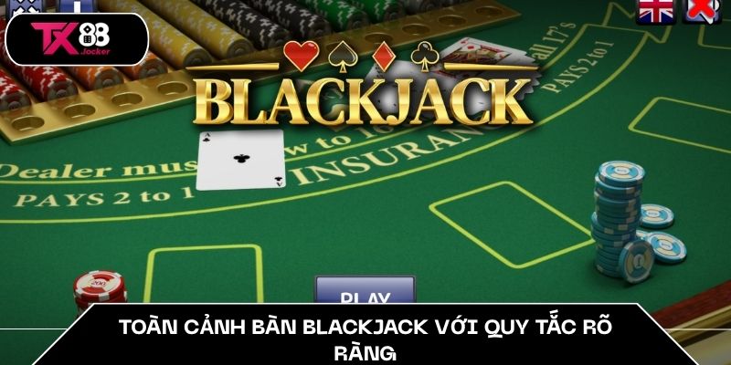 Trải Nghiệm Blackjack Cơ Bản – Bí Mật Chiến Thắng Tại TX88 3 Toàn cảnh bàn blackjack với quy tắc rõ ràng